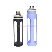 Custom 1000 ml reusable silicone sleeve sport water bottle container with flip